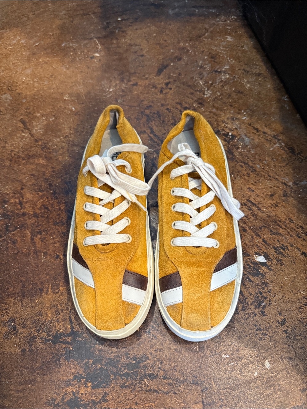 Re/Done Men's Mustard Yellow Suede Low-Top Sneakers with White Laces